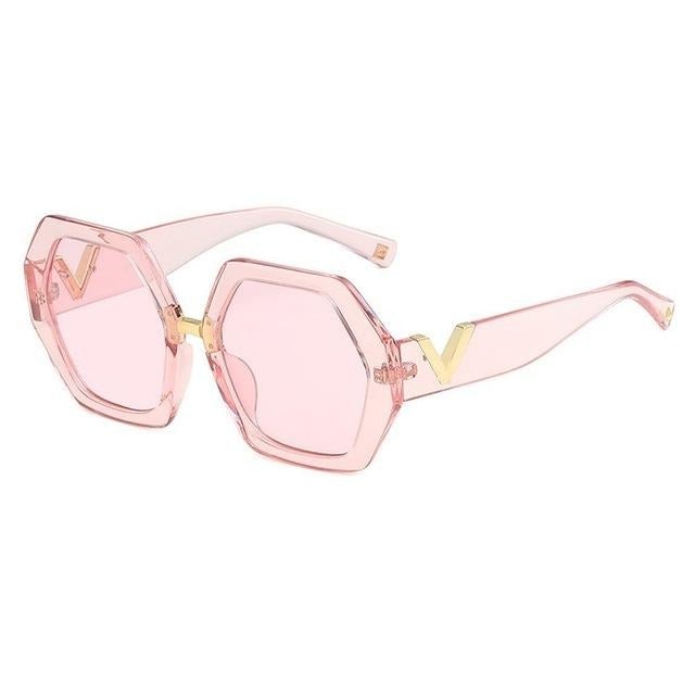Letter V Hexagon Frame Gradient Vintage Retro Sunglass