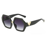 Letter V Hexagon Frame Gradient Vintage Retro Sunglass