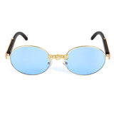 Vintage Wood Frame Diamond Crystal Handmade Round Sunglasses