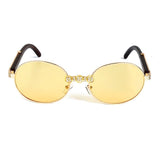 Vintage Wood Frame Diamond Crystal Handmade Round Sunglasses