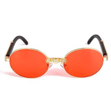 Vintage Wood Frame Diamond Crystal Handmade Round Sunglasses