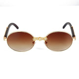 Vintage Wood Frame Diamond Crystal Handmade Round Sunglasses