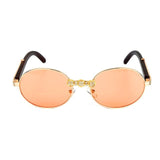 Vintage Wood Frame Diamond Crystal Handmade Round Sunglasses