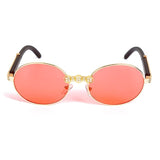 Vintage Wood Frame Diamond Crystal Handmade Round Sunglasses
