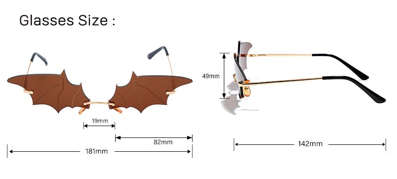 Vintage Batwing Design Mirror Rimless Cat Eye Sunglasses