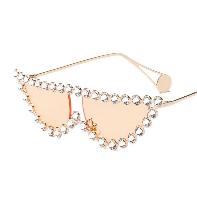 Vintage Triangle Rhinestone Metal Frame Diamond Cat Eye Sunglasses