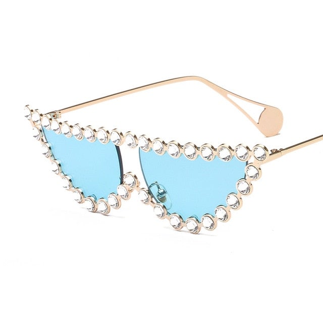 Vintage Triangle Rhinestone Metal Frame Diamond Cat Eye Sunglasses
