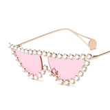 Vintage Triangle Rhinestone Metal Frame Diamond Cat Eye Sunglasses