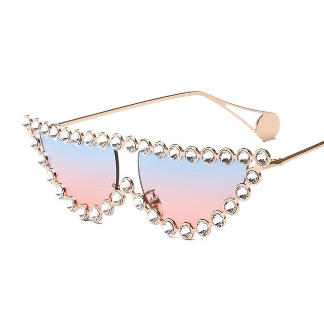 Vintage Triangle Rhinestone Metal Frame Diamond Cat Eye Sunglasses