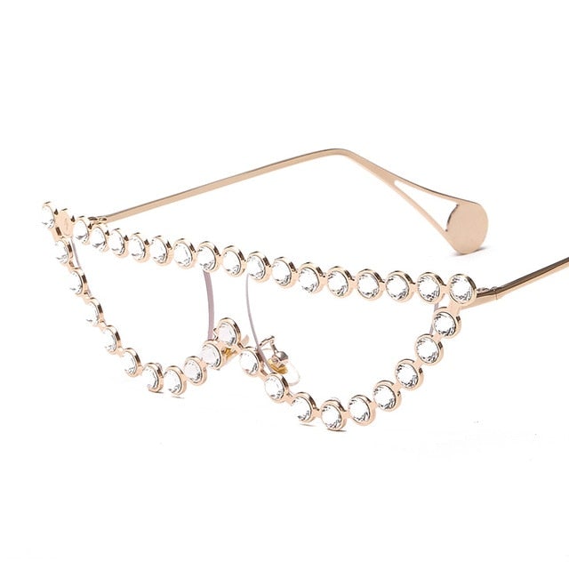 Vintage Triangle Rhinestone Metal Frame Diamond Cat Eye Sunglasses