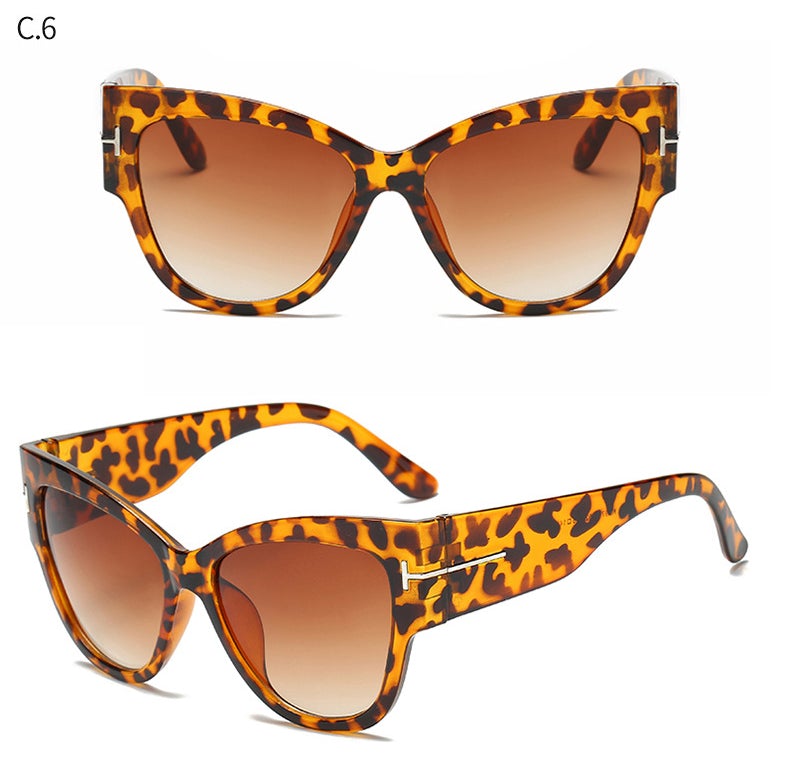 Solid Leopard Gradient Points Wide Temple Oversized Cat Eye Sunglasses
