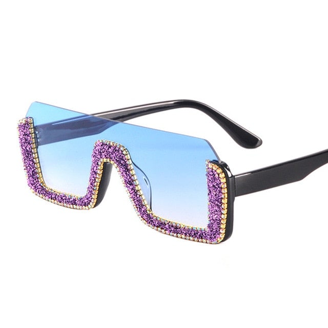 Luxury Crystal Half Frame Oversized Rhinestone Square Sunglasses