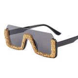 Luxury Crystal Half Frame Oversized Rhinestone Square Sunglasses