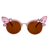 Vintage Style Crystals Decor Gradient Cat Eye Sunglasses