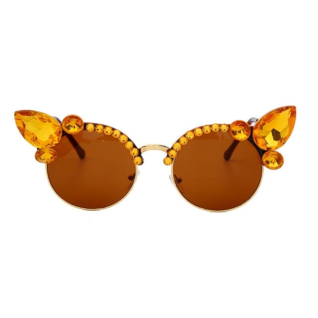 Vintage Style Crystals Decor Gradient Cat Eye Sunglasses