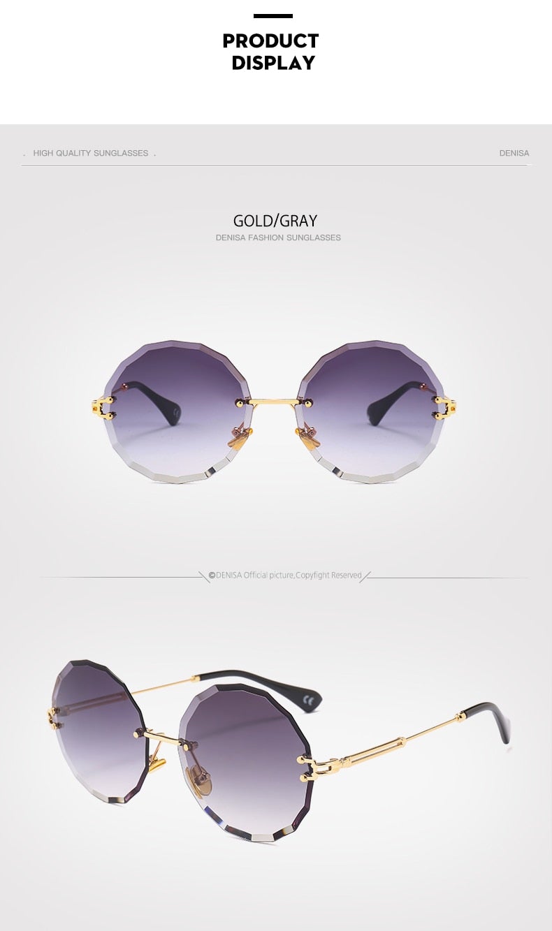 Textured Rimless Retro Style Gradient Round Sunglasses