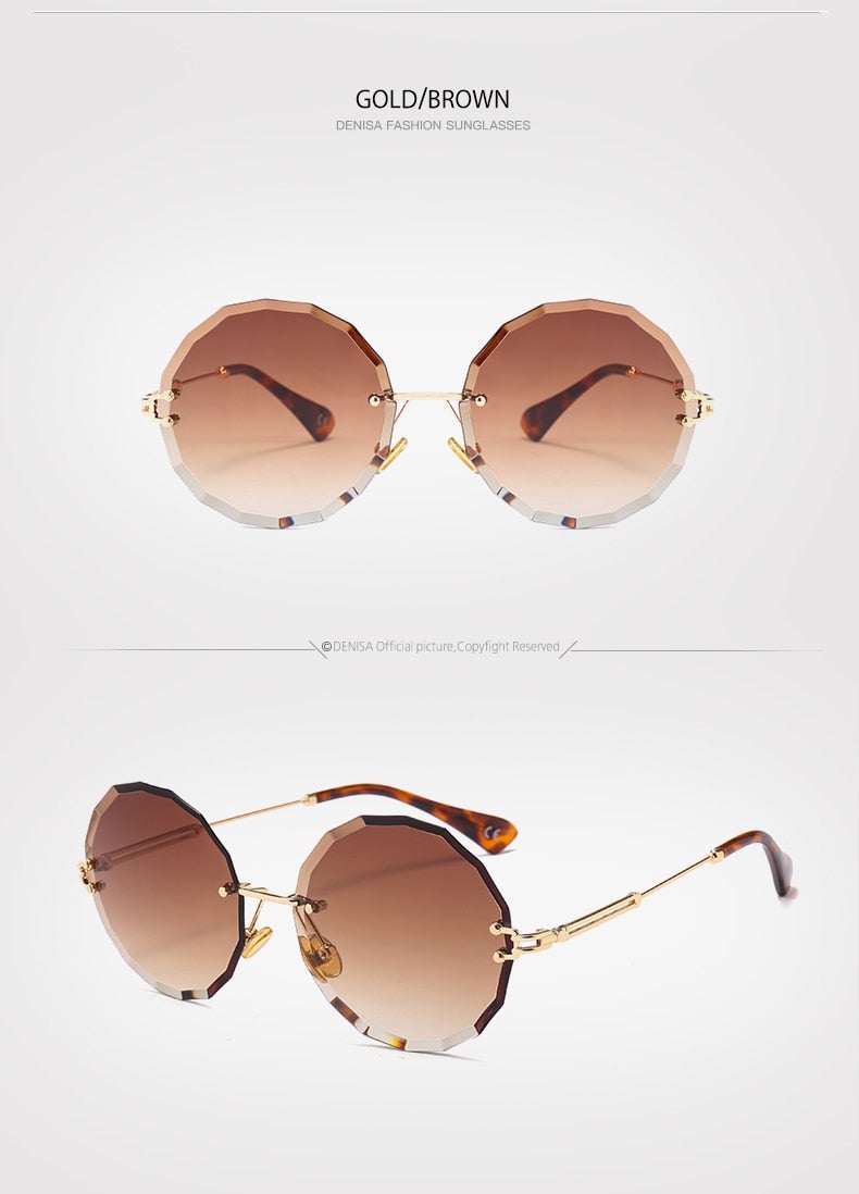 Textured Rimless Retro Style Gradient Round Sunglasses