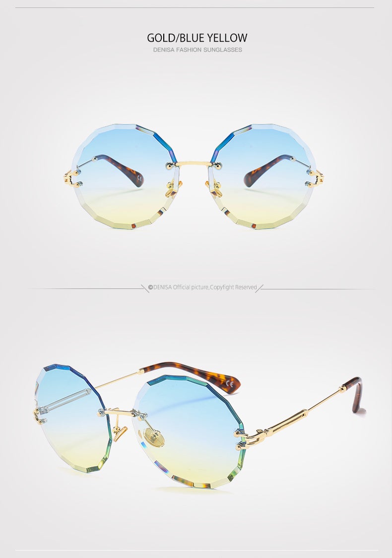 Textured Rimless Retro Style Gradient Round Sunglasses