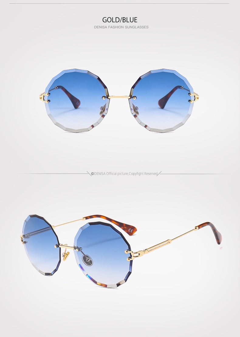 Textured Rimless Retro Style Gradient Round Sunglasses