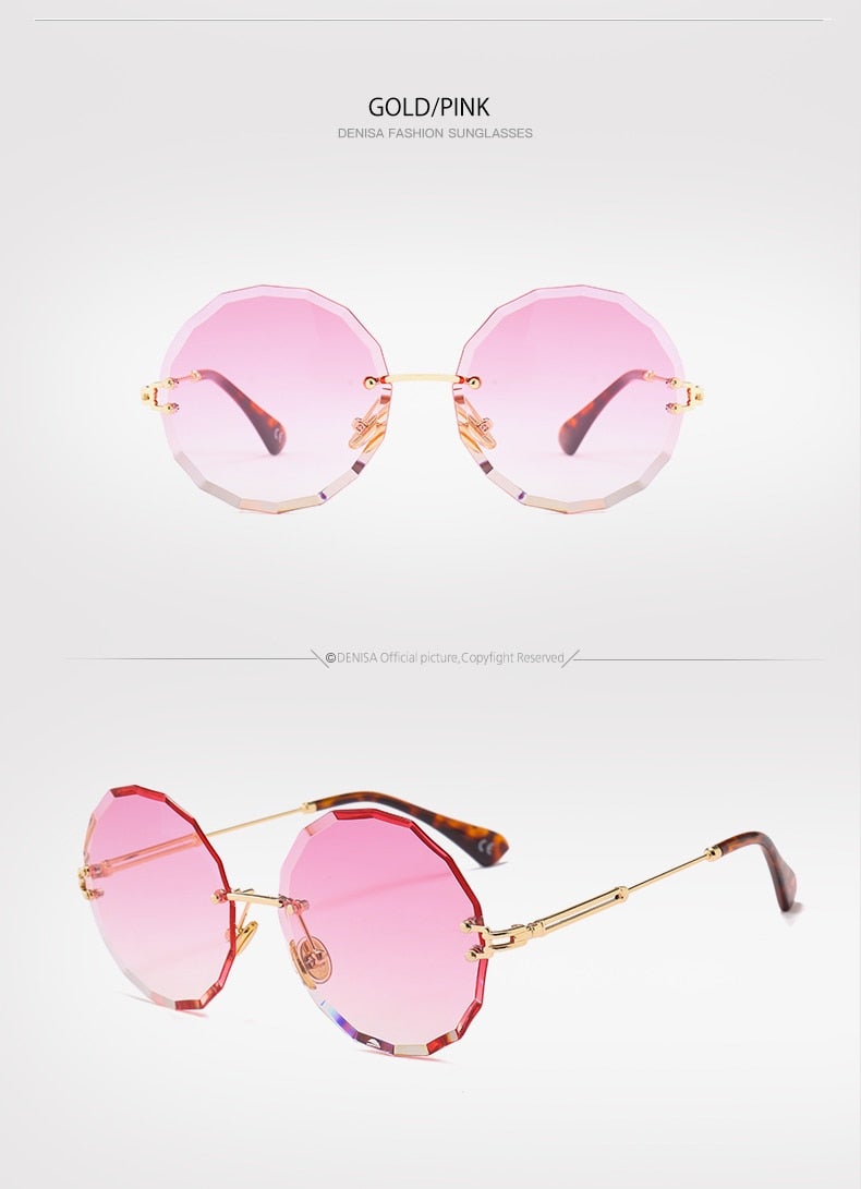 Textured Rimless Retro Style Gradient Round Sunglasses