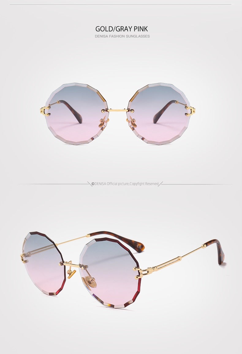 Textured Rimless Retro Style Gradient Round Sunglasses