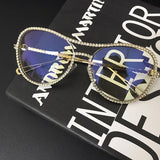 Decorative Rhinestone Double Bridge Cay Eye Sunglasses
