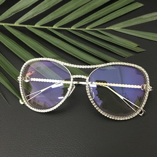 Decorative Rhinestone Double Bridge Cay Eye Sunglasses