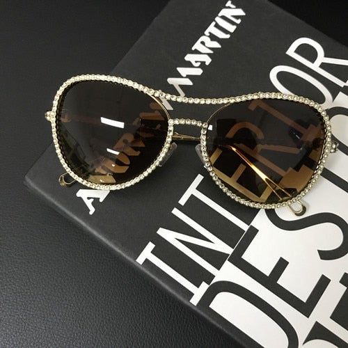 Decorative Rhinestone Double Bridge Cay Eye Sunglasses