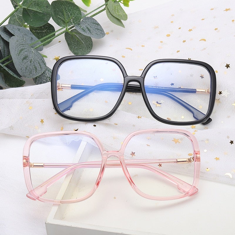 Oversize Anti-blue Light Vintage Retro Clear Square Eyeglasses