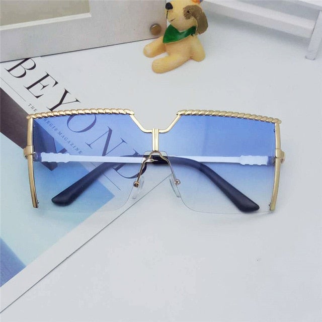 Luxury Brand Vintage Alloy Frame Clear Lens Metal Square Sunglasses