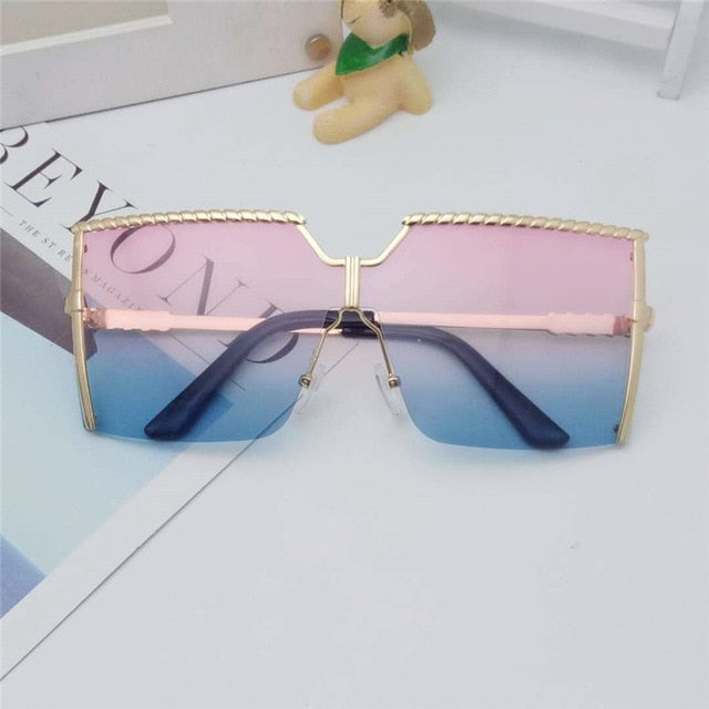 Luxury Brand Vintage Alloy Frame Clear Lens Metal Square Sunglasses