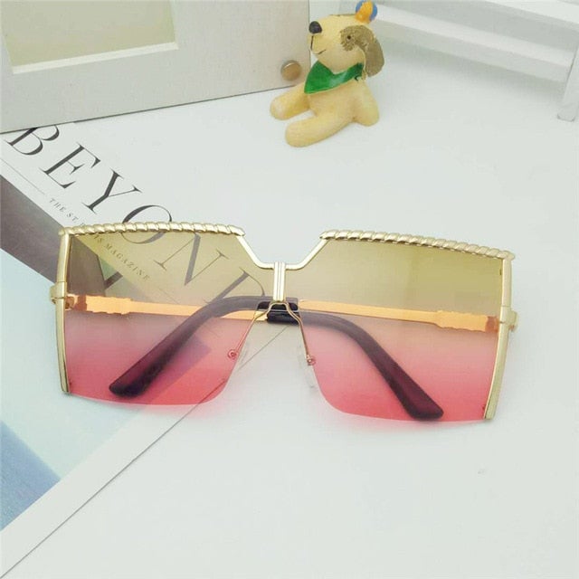 Luxury Brand Vintage Alloy Frame Clear Lens Metal Square Sunglasses