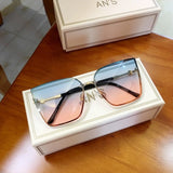Oversized Metal Frame Gradient Lens Rivet Square Sunglasses