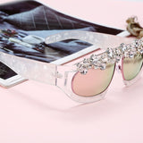 Vintage Diamond Reflective Mirror Lens Rhinestone Bar Square Sunglasses