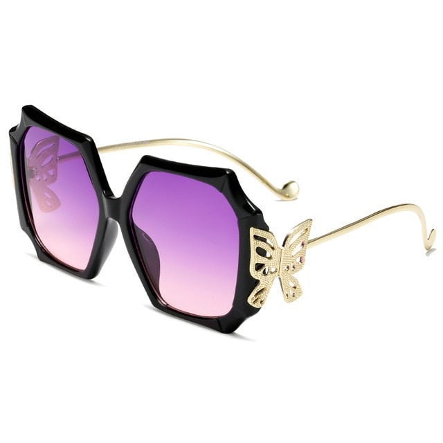 Butterfly Bling Temple Solid Leopard Oversized Frame Square Sunglasses