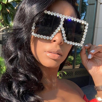 Colorful Diamond Big Frame Luxury Crystal Rhinestone Square Sunglasses
