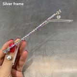 Luxury Diamond Gem Pearl Lensless Chain Pendant Half Frame Eyeglasses