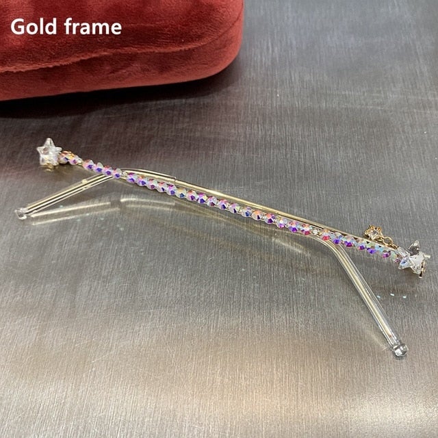 Luxury Diamond Gem Pearl Lensless Chain Pendant Half Frame Eyeglasses
