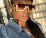 Luxury Crystal Half Frame Oversized Rhinestone Square Sunglasses