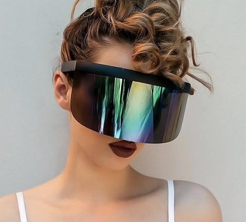 Reflective Mirror One Piece Windproof Oversized Visor Sunglasses