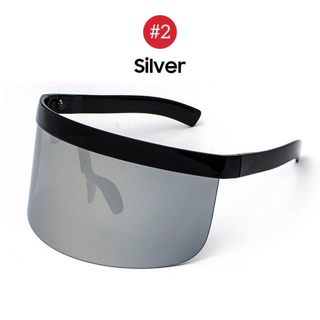 Reflective Mirror One Piece Windproof Oversized Visor Sunglasses