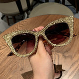 Full Rhinestone Bling Frame Vintage Clear Gradient Lens Cat Eye Sunglasses