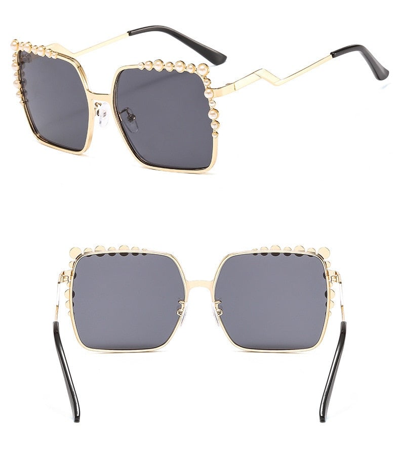 Luxury Pearl Decorated Frame Gradient Oversized Square Sunglasses