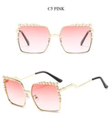 Luxury Pearl Decorated Frame Gradient Oversized Square Sunglasses