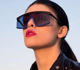 Luxury Oversize Half Frame Hole Flat Bridge Mirror Visor Sunglasses