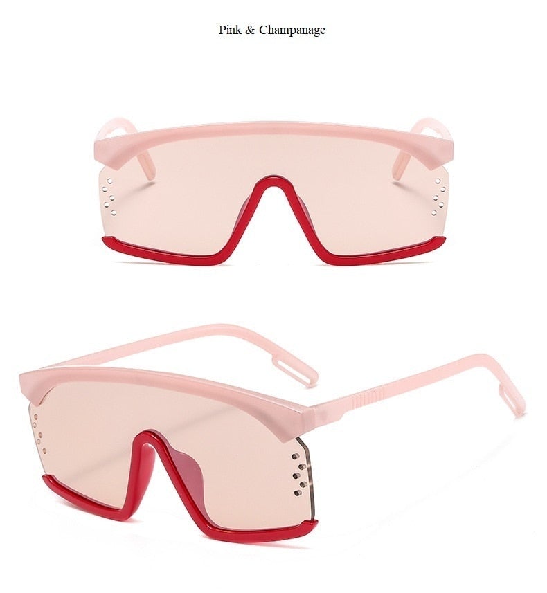 Luxury Oversize Half Frame Hole Flat Bridge Mirror Visor Sunglasses