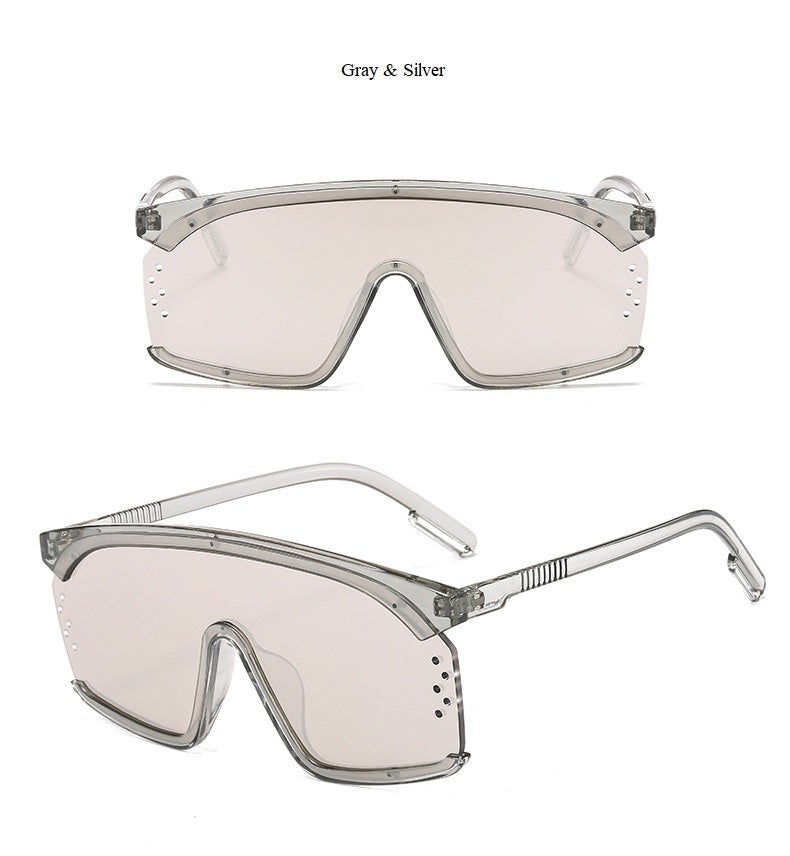 Luxury Oversize Half Frame Hole Flat Bridge Mirror Visor Sunglasses