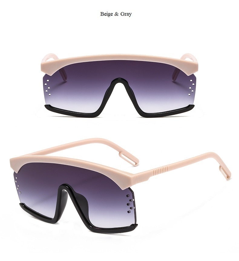 Luxury Oversize Half Frame Hole Flat Bridge Mirror Visor Sunglasses