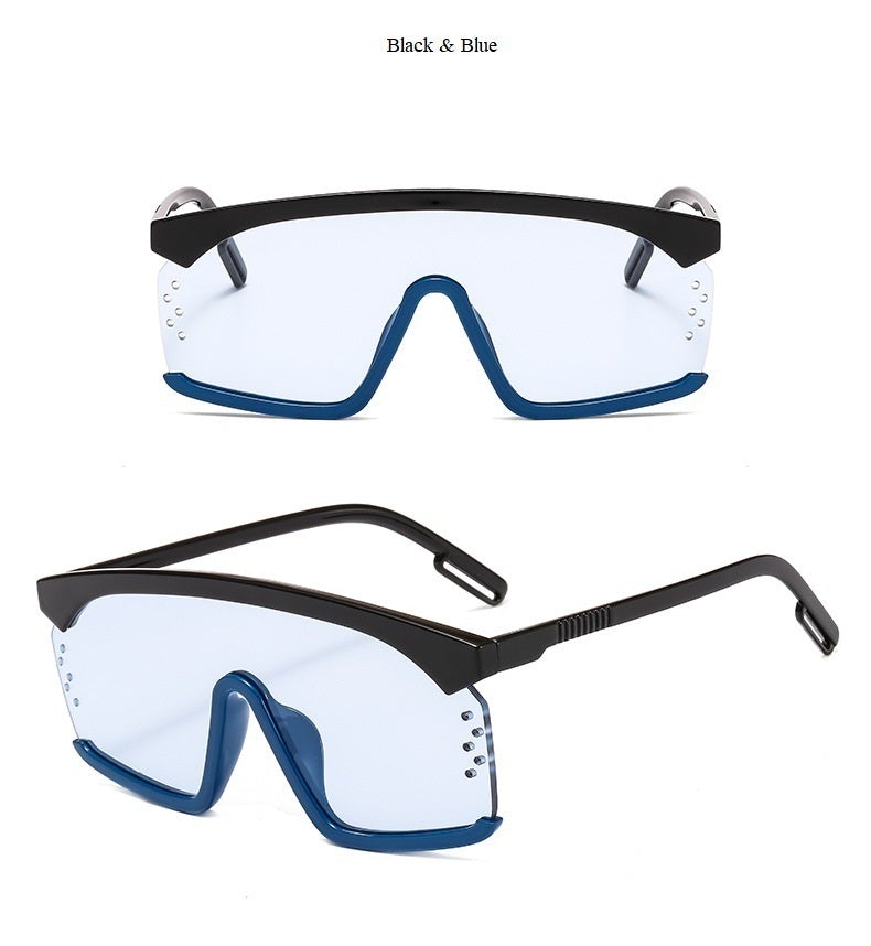 Luxury Oversize Half Frame Hole Flat Bridge Mirror Visor Sunglasses
