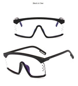 Luxury Oversize Half Frame Hole Flat Bridge Mirror Visor Sunglasses